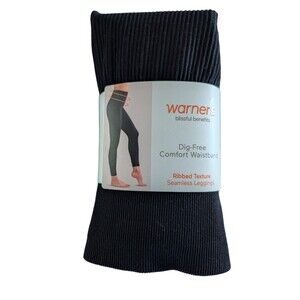 Warners Blissful Benefits Black Dig-Free Waistband Ribbed Legging S/M RN160183